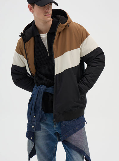Jacke mit Kapuze in Blockfarben-Optik