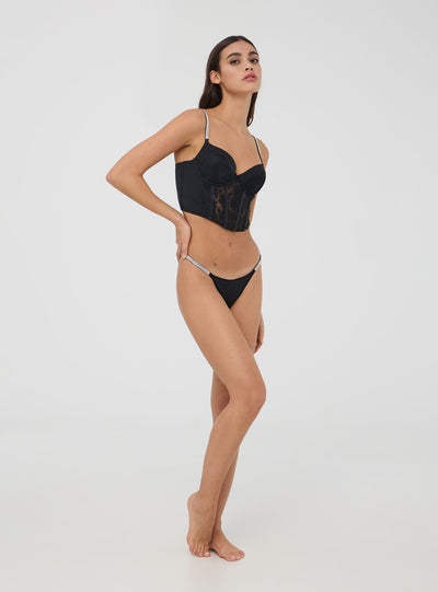 Bustier push-up in pizzo e spalline con strass