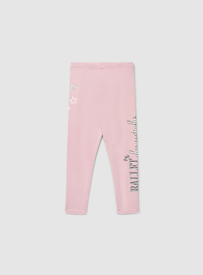 Leggings lunghi da bambina con stampa stelle e scritta