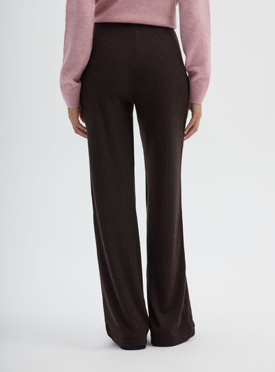 Pantaloni maxi cu croială largă, din material reiat uni