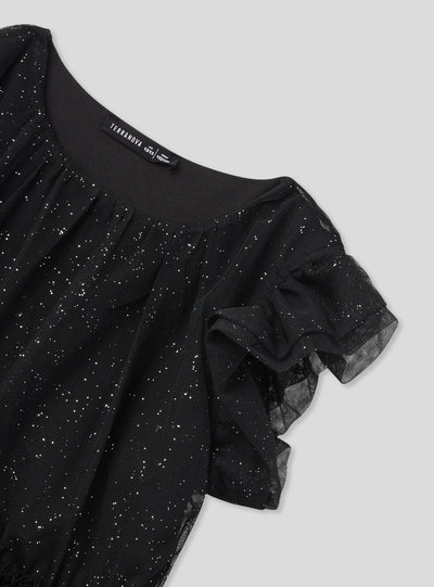 Vestito a balze in tulle glitterato