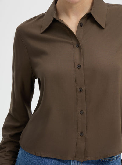 Camicia crop a tinta unita