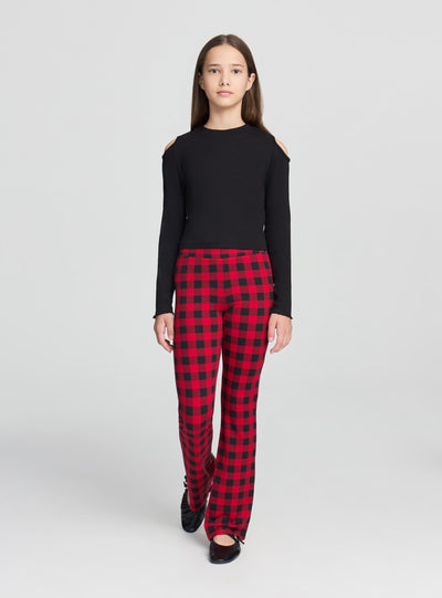 Long flared checkered leggings