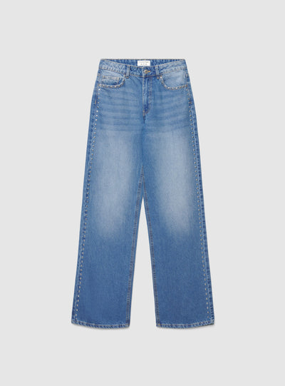 Jeans wide leg con borchie
