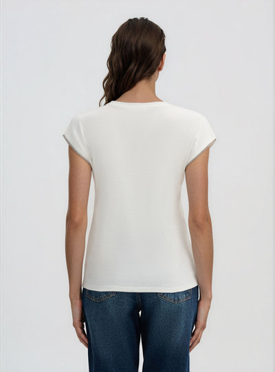 T-shirt con profili maniche strass