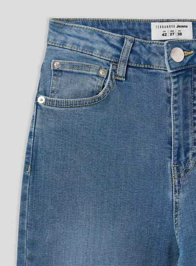 Jeans a zampa a vita alta lavaggio medio