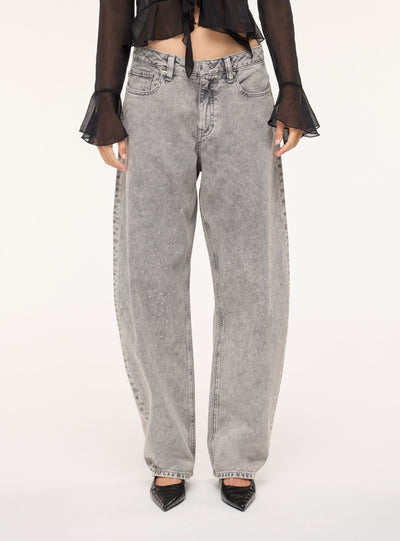 Jeans balloon con applicazioni strass