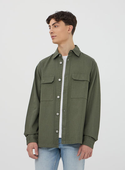 Camicia shacket in twill di cotone tinta unita
