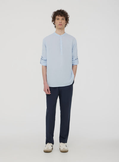Camicia coreana in misto lino con maniche roll-up