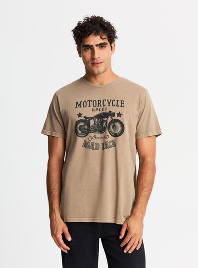 T-shirt con stampa moto effetto acid wash
