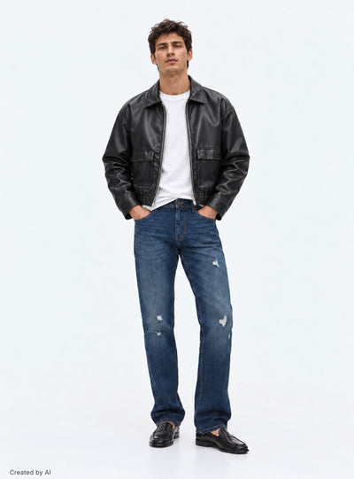 Jeans regular scuri con piccoli strappi