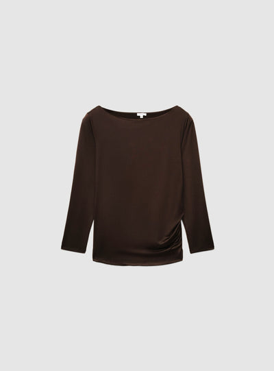 T-shirt a maniche lunghe con scollo barca asimmetrico