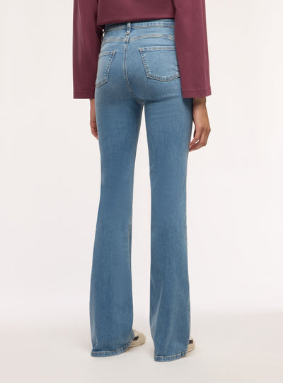 Jeans a zampa a vita alta tinta unita
