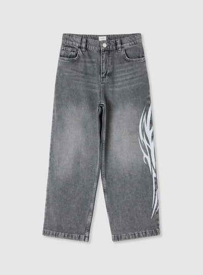 Barrel jeans with tribal print