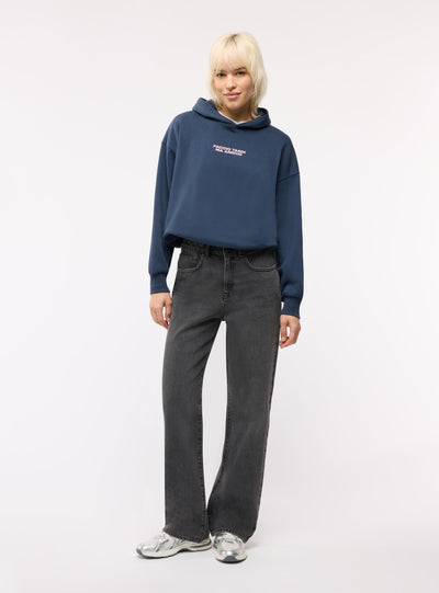 Jeans straight a vita alta tinta unita