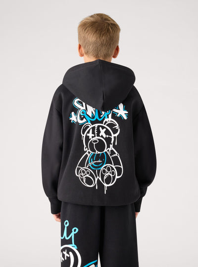 Felpa con cappuccio e zip con stampa orso