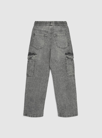 Jeans cargo wide leg con coulisse
