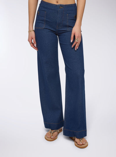 Jeans scuri wide leg con tasche applicate