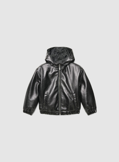 Bomber con cappuccio in similpelle