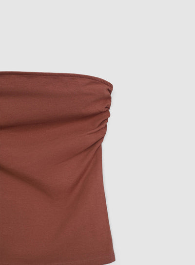 Ruched bandeau top with side slits