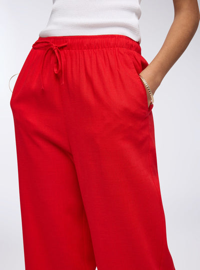 Pantaloni wide leg in misto lino con coulisse