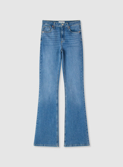 Jeans a zampa a vita alta tinta unita