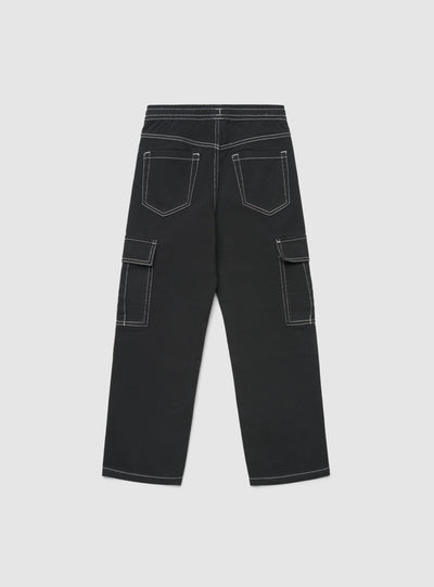 Pantaloni cargo wide leg con coulisse e cuciture a contrasto