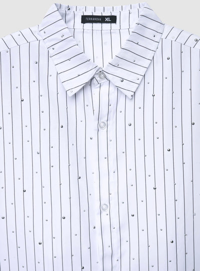 Camisa maxi de rayas con tachuelas