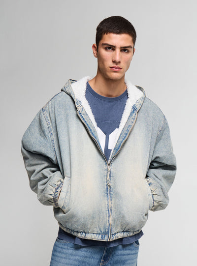 Giubbotto denim imbottito con cappuccio