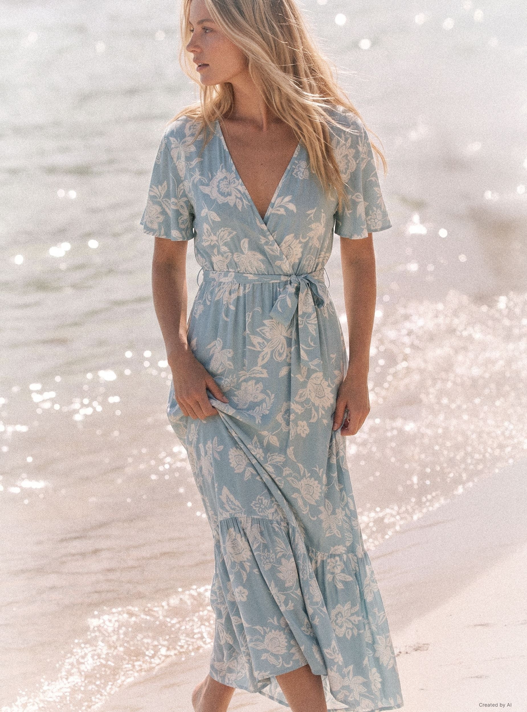 editorial cover floral maxi dress Light Blue Floral Embroidered Maxi Dress - All Dresses