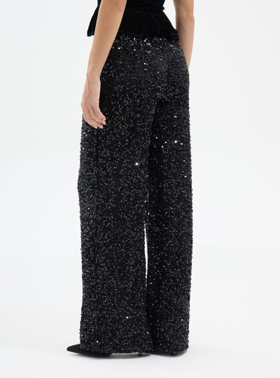 Pantaloni wide leg con paillettes