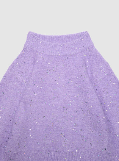 Maglia crop da bambina con collo alto e paillettes