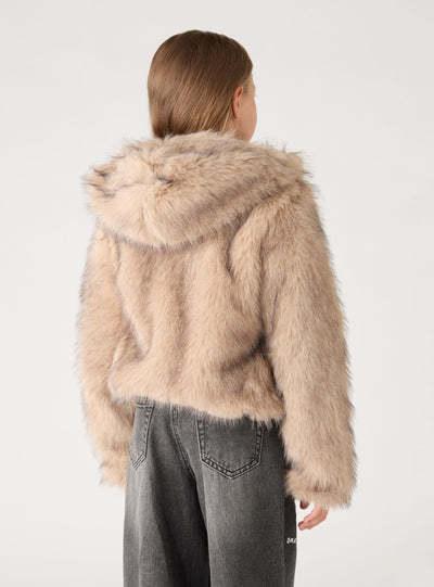 Jacke aus Kunstpelz mit Kapuze