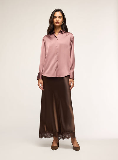 Camicia ampia in satin a tinta unita