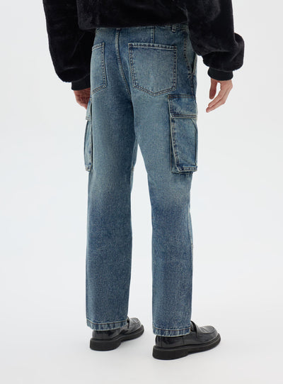Solid-colour cargo jeans