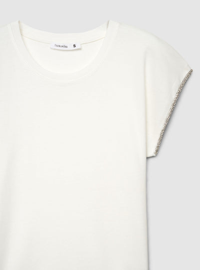 T-shirt con profili maniche strass