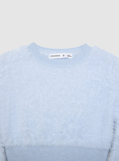 Maglia crop effetto pelo tinta unita