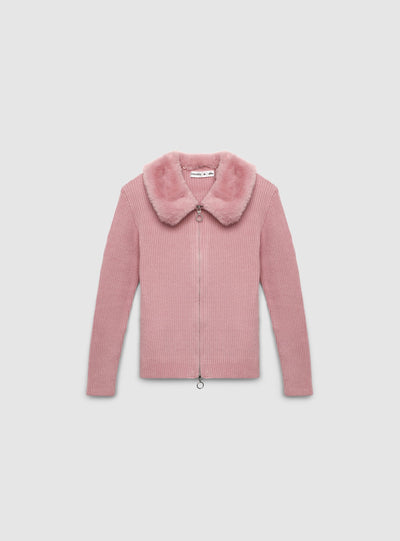 Cardigan con zip e collo effetto pelo