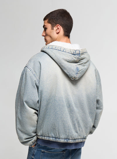 Giubbotto denim imbottito con cappuccio
