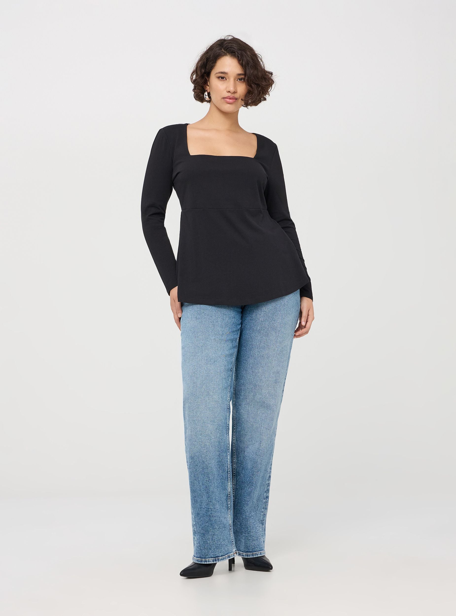 REORIA Maglietta da donna basic sexy con scollo quadrato a REORIA Maglietta da donna basic sexy con scollo quadrato a
