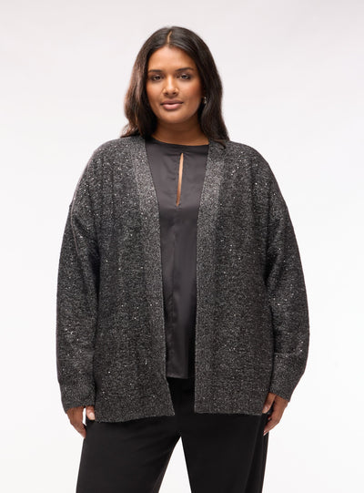 Cardigan aperto con micro paillettes