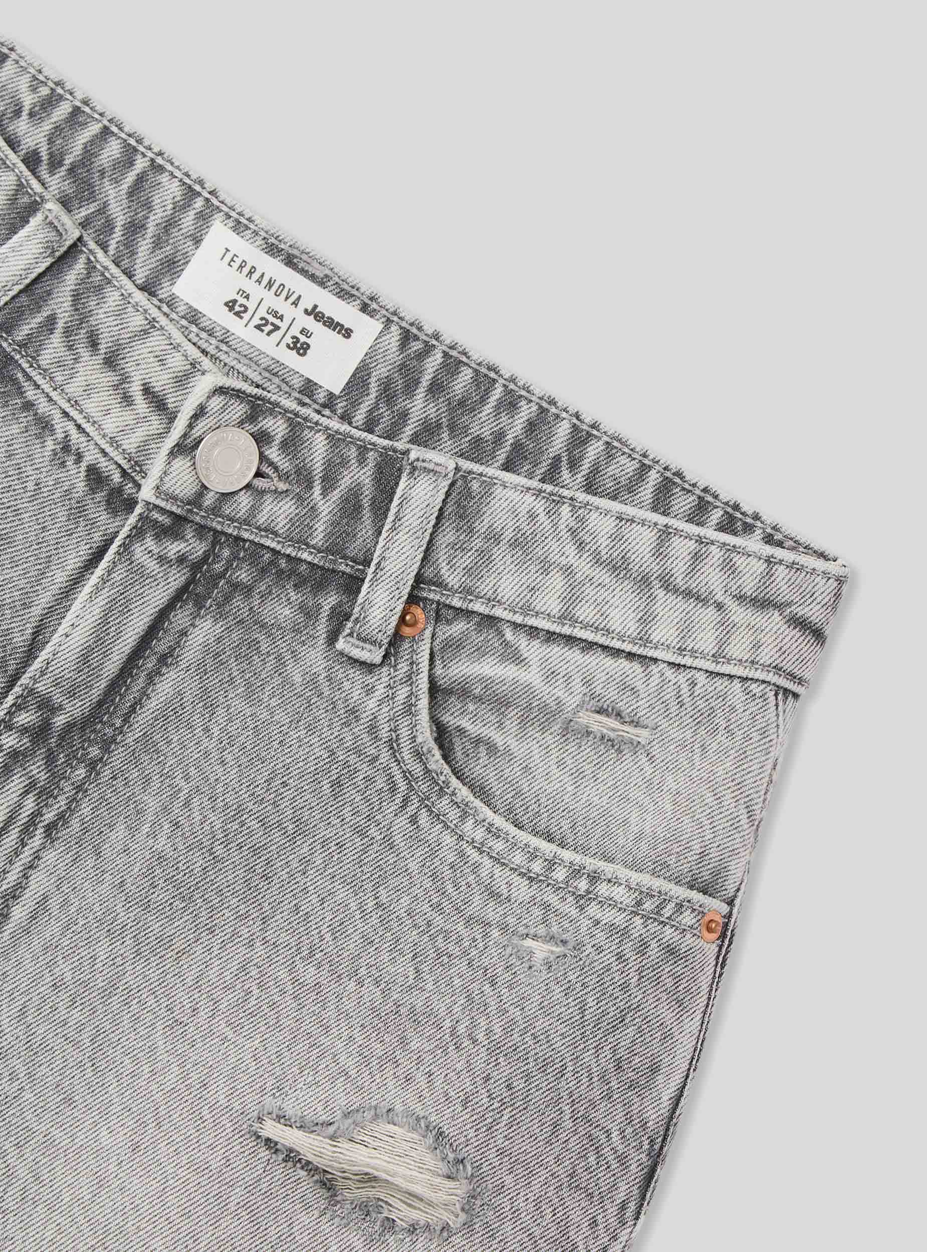 Mom fit denim shorts with wide rips - Terranova