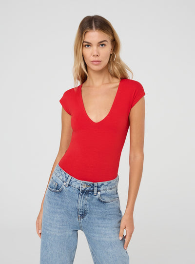 Body elasticizzato con scollo a v