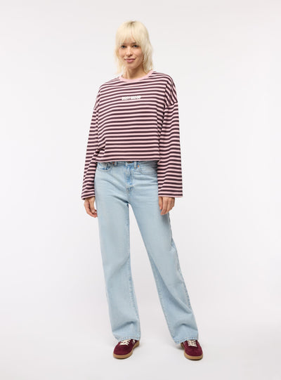 Felpa crop a righe con scritta