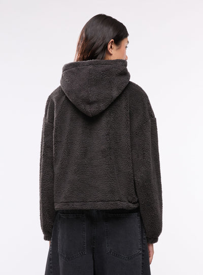 Felpa con cappuccio in sherpa con scritta