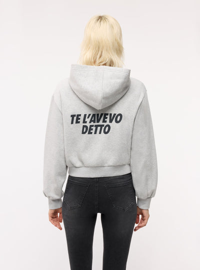 Felpa crop con cappuccio e zip con scritte