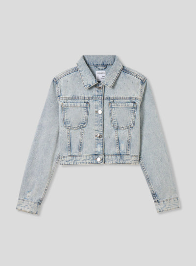 Giacca crop di jeans con strass