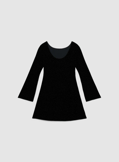 Dress with rhinestones and wide neckline