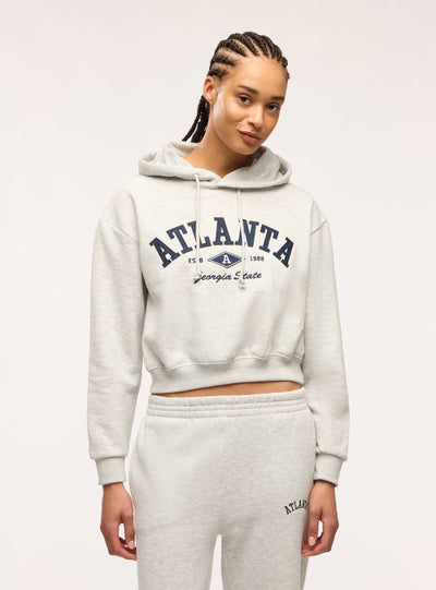 Felpa crop con cappuccio e stampa college