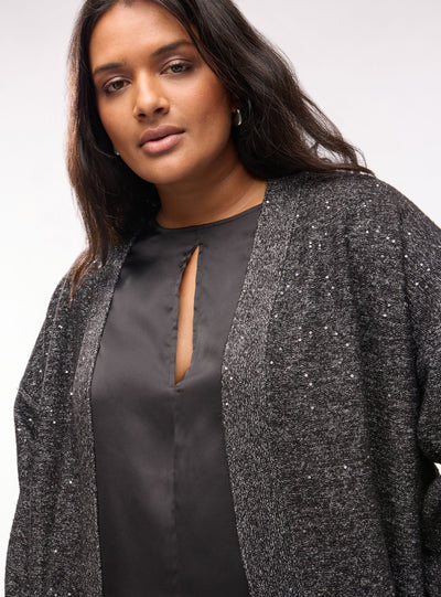 Cardigan aperto con micro paillettes